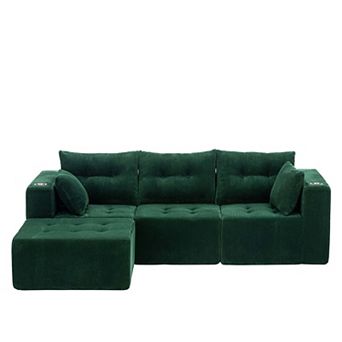MAXYOYO MaxVario L Shaped Modular Sofa, Corduroy Convertible Ottoman, No Assembly