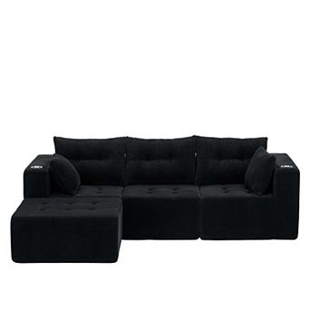 MAXYOYO MaxVario L Shaped Modular Sofa, Corduroy Convertible Ottoman, No Assembly