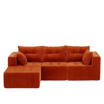 MAXYOYO MaxVario L Shaped Modular Sofa, Corduroy Convertible Ottoman, No Assembly