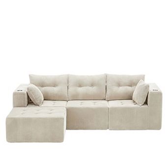 MAXYOYO MaxVario L Shaped Modular Sofa, Corduroy Convertible Ottoman, No Assembly