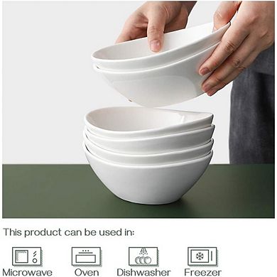 White Ceramic Cereal & Serving Bowls Set of 6, 12 oz, Microwave & Dishwasher Safe