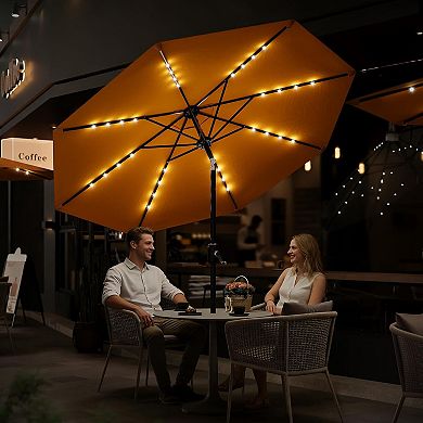 9FT LED Patio Umbrella with 32 Lights, Adjustable Tilt & Crank Design, 8 Sturdy Ribs Waterproof