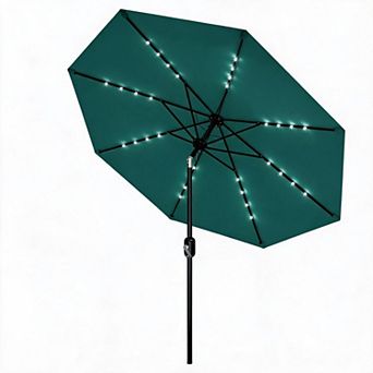 9FT LED Patio Umbrella with 32 Lights, Adjustable Tilt & Crank Design, 8 Sturdy Ribs Waterproof