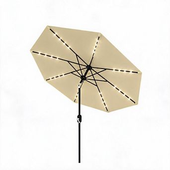 9FT LED Patio Umbrella with 32 Lights, Adjustable Tilt & Crank Design, 8 Sturdy Ribs Waterproof