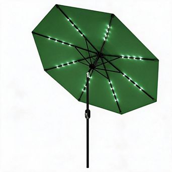 9FT LED Patio Umbrella with 32 Lights, Adjustable Tilt & Crank Design, 8 Sturdy Ribs Waterproof