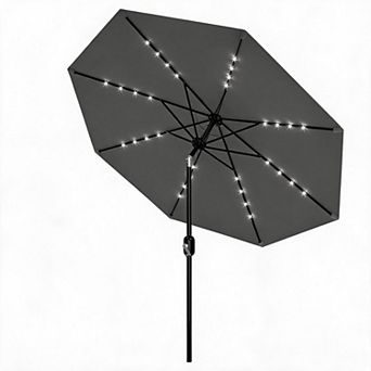 9FT LED Patio Umbrella with 32 Lights, Adjustable Tilt & Crank Design, 8 Sturdy Ribs Waterproof
