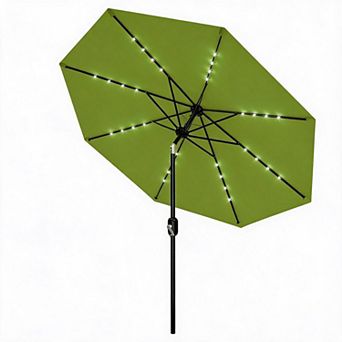 9FT LED Patio Umbrella with 32 Lights, Adjustable Tilt & Crank Design, 8 Sturdy Ribs Waterproof