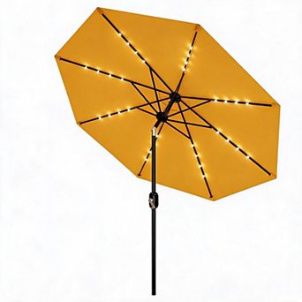 9FT LED Patio Umbrella with 32 Lights, Adjustable Tilt & Crank Design, 8 Sturdy Ribs Waterproof