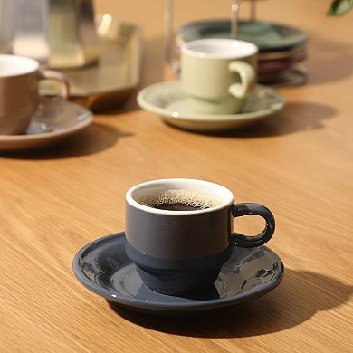 Gibson Elite Sensations 13 Piece Stoneware Espresso Cup and Saucer Set with Metal Rack