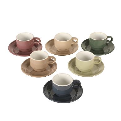 Gibson Elite Sensations 13 Piece Stoneware Espresso Cup and Saucer Set with Metal Rack