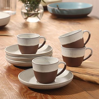 Gibson Elite William Crest 8 Piece Cup and Saucer Set 3.5oz Espresso Cups 5.5 inch Saucers