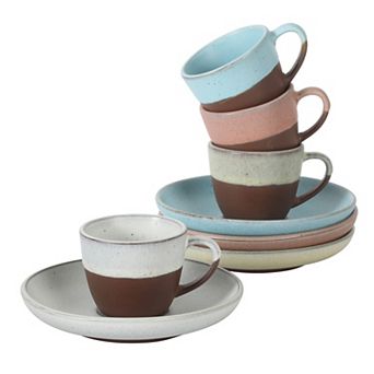 Gibson Elite William Crest 8 pc Cup and Saucer Set 3.5oz Espresso Cups 5.5 inch Saucers