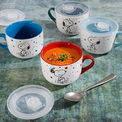 Peanuts 4 Pack 23oz Soup Bowls with Lids