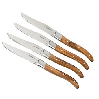 Bloomhouse 4 pc German Stainless Steel Steak Knives Olive Wood Handles Full Tang