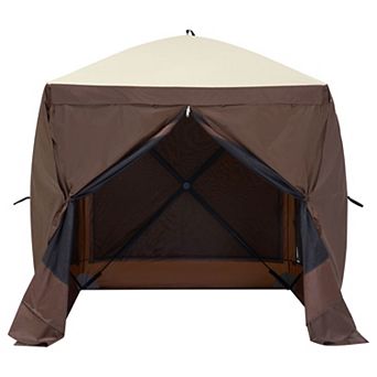BAOURE 300D Oxford 6x6Ft Brown Pop Up Screen Gazebo With Removable Wind Cloths And Mosquito Netting