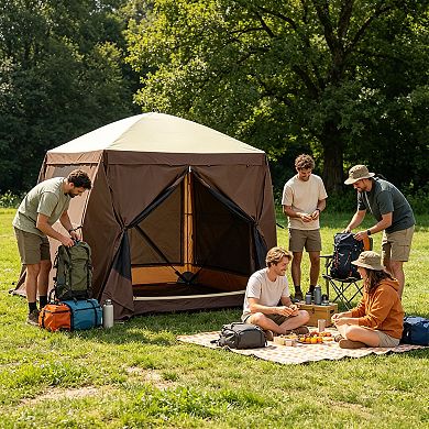 BAOURE 300D Oxford 6x6Ft Brown Pop Up Screen Gazebo With Removable Wind Cloths And Mosquito Netting