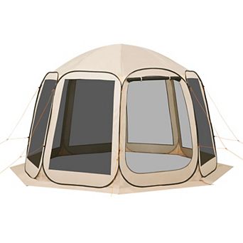 BAOURE Steel Frame Beige 12 X 11 Ft 12 Person Pop Up Screen House Tent For Backyard Outdoor Use