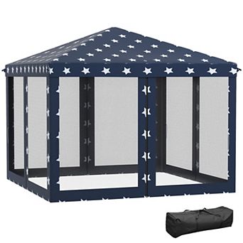 BAOURE Steel 10 By 10 Pop Up Canopy Tent With Netting Height Adjustable For Outdoor Patio Garden