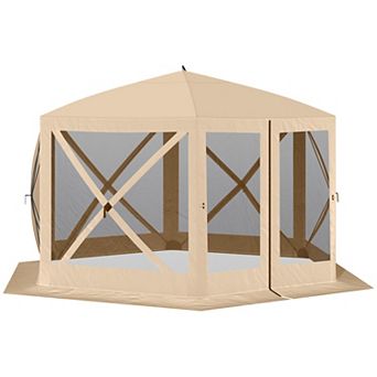 BAOURE Polyester Beige 12 By 12 Foot Hexagon Pop Up Screen House Portable Outdoor Gazebo Shelter