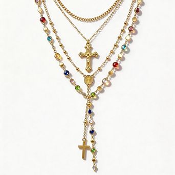 Kaelin Home 4 pc Plated Layered Cross Pearl Adjustable Pendant Necklace Set for Women