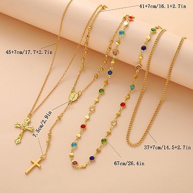 Kaelin Home 4PCS Plated Layered Cross Pearl Adjustable Pendant Necklace Set for Women
