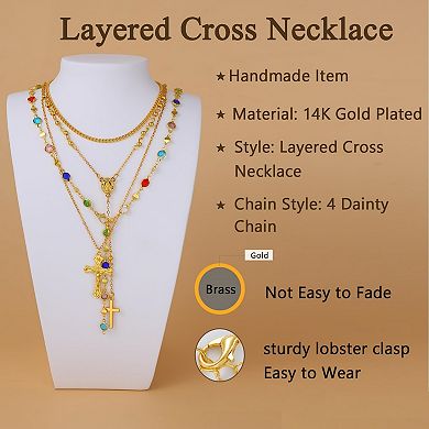 Kaelin Home 4PCS Plated Layered Cross Pearl Adjustable Pendant Necklace Set for Women