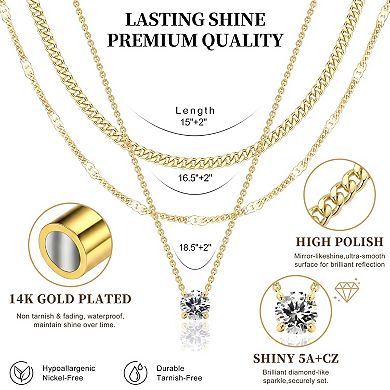 Kaelin Home 14K Plated Cuban Layered Non Tarnish Necklace Set