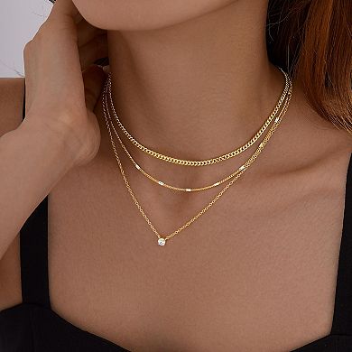 Kaelin Home 14K Plated Cuban Layered Non Tarnish Necklace Set