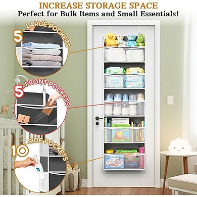 Over Door Organizer with 5 Large Pockets, Mesh & Transparent Storage