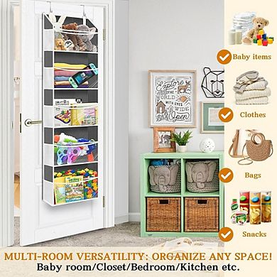 Over Door Organizer with 5 Large Pockets, Mesh & Transparent Storage