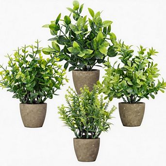 Kaelin Home 4 Pack Fake Plants Ceramic Mini Artificial Greenery Potted Plants