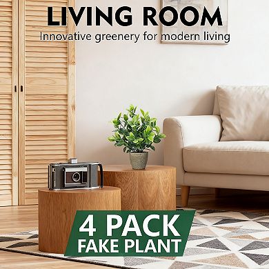 Kaelin Home 4 Pack Fake Plants Ceramic Mini Artificial Greenery Potted Plants