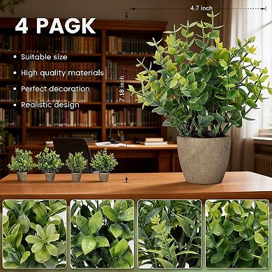 Kaelin Home 4 Pack Fake Plants Ceramic Mini Artificial Greenery Potted Plants