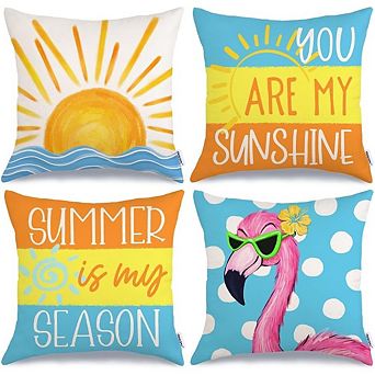 Summer Pillow Covers Set of 4, Flamingo Sunshine Farmhouse Cushion Decor
