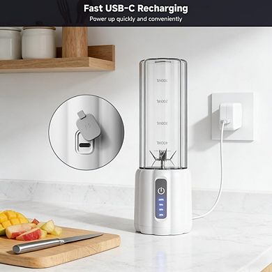 Portable Personal Blender, USB-C Rechargeable, 6-Blade Smoothie Maker