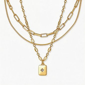 Kaelin Home Womens 3 pc 14K Plated Paperclip Box Layered Necklace Set