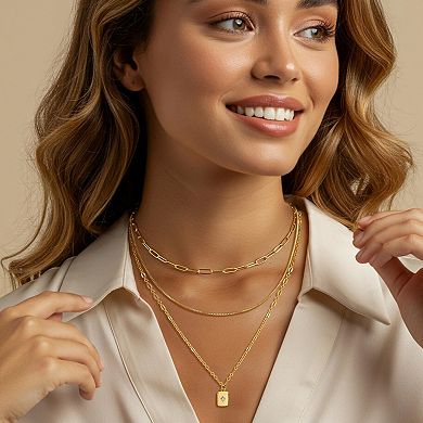 Kaelin Home Womens 3Pcs 14K Plated Paperclip Box Layered Necklace Set