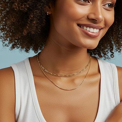 Kaelin Home Womens 3Pcs 14K Plated Paperclip Box Layered Necklace Set