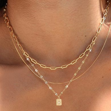 Kaelin Home Womens 3Pcs 14K Plated Paperclip Box Layered Necklace Set