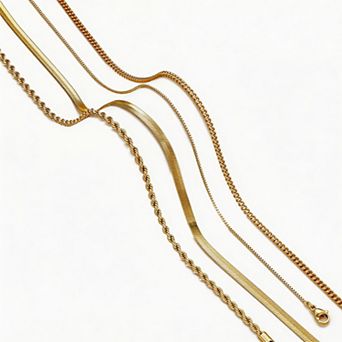 Kaelin Home Womens 14K Plated Herringbone Cuban Layered Necklace Set
