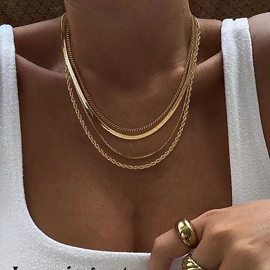 Kaelin Home Womens 14K Plated Herringbone Cuban Layered Necklace Set