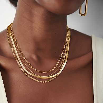 Kaelin Home Womens 14K Plated Herringbone Cuban Layered Necklace Set