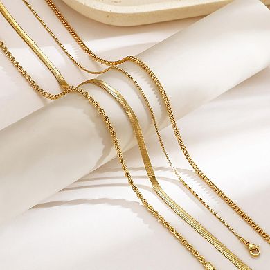 Kaelin Home Womens 14K Plated Herringbone Cuban Layered Necklace Set