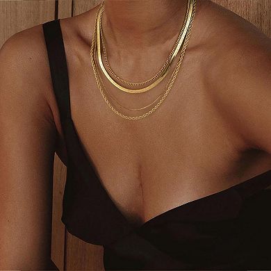 Kaelin Home Womens 14K Plated Herringbone Cuban Layered Necklace Set