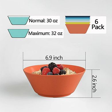 Unbreakable Large Cereal & Salad Bowls Set of 6, 32 oz, Microwave & Dishwasher Safe