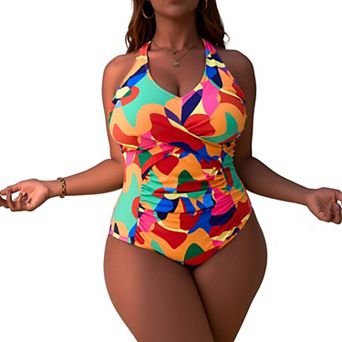 Plus Size One Piece Swimsuit, Tummy Control Cross Back Bathing Suit with Adjustable Straps