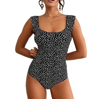 Women's One-Piece Swimsuit with Square Neck & Back Cutout, Tummy Control Bathing Suit