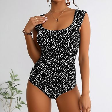 Women's One-Piece Swimsuit with Square Neck & Back Cutout, Tummy Control Bathing Suit