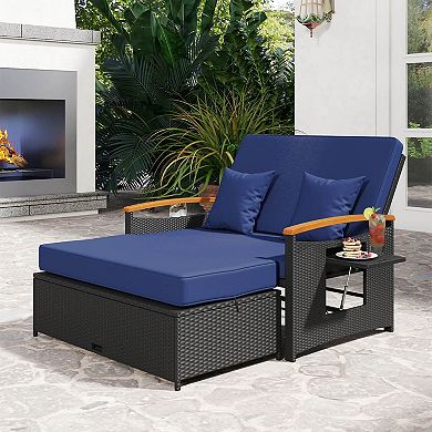 Costway Patio Rattan Daybed Set with Cushioned Loveseat & Storage Ottoman for Porch