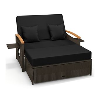 Costway Patio Rattan Daybed Set with Cushioned Loveseat & Storage Ottoman for Porch